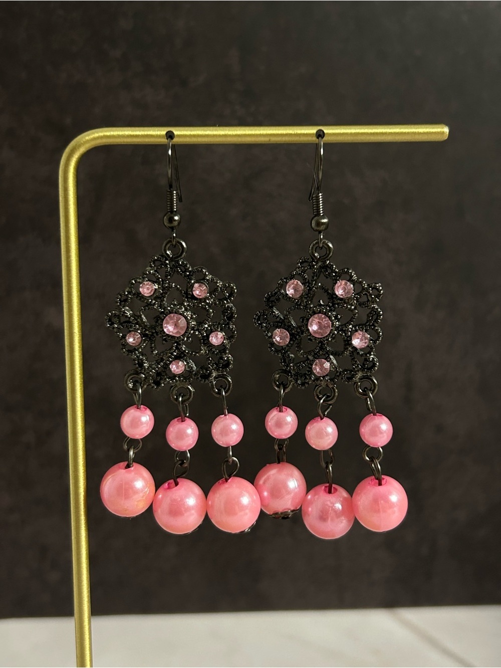 Pink Beaded Chandelier Earrings